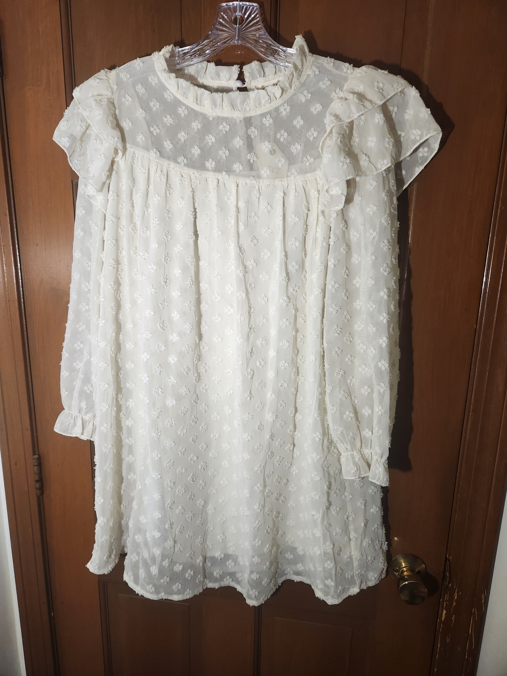 And The Why Ivory Swiss Dot Ruffle Babydoll Dress Size S NWT